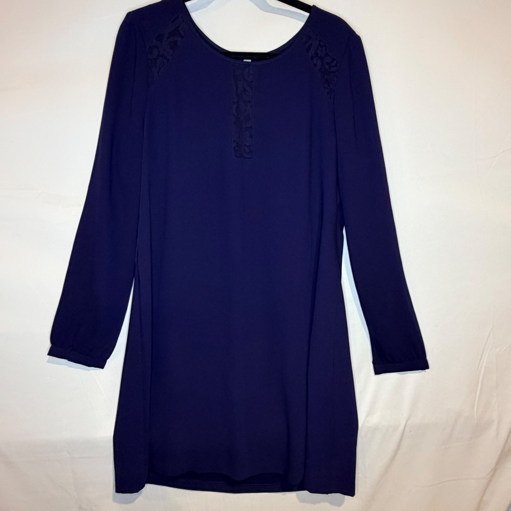 Jessica Simpson Purple Long Sleeve Lace Accent Shift Dress Size 14